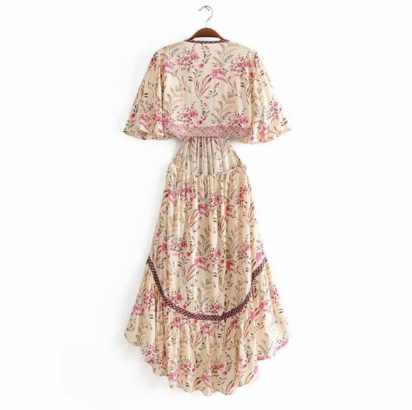 New Boho Cutout Summer Floral Maisie Bambi Beach Dress Cream Pink Purple - Picture 6 of 11